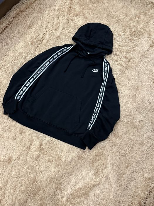 Чёрная кофта худи nike на лампасах найк оригинал m