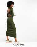 ASOS платье в рубчик вязаное миди с открытой спиной хаки UK 14 L-XL