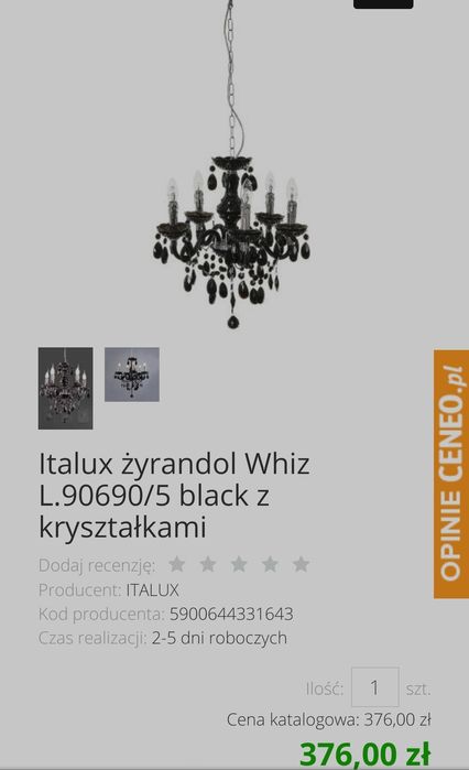 Żyrandol czarny glamour lampa wisząca kryształy