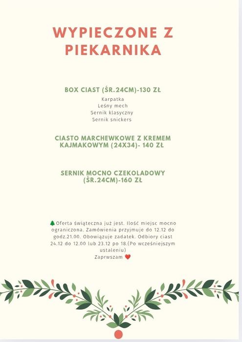 Ciasta- Boże Narodzenie 2025