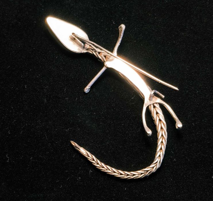 Srebro Bursztyn Piękna Duża Srebrna  Brosza z Bursztynem Antyk Secesja