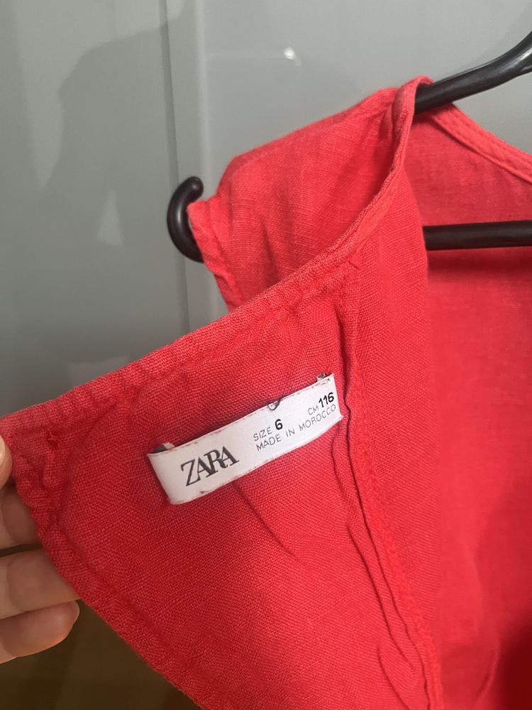 Czerwony lniany letni kombinezon Zara 116
