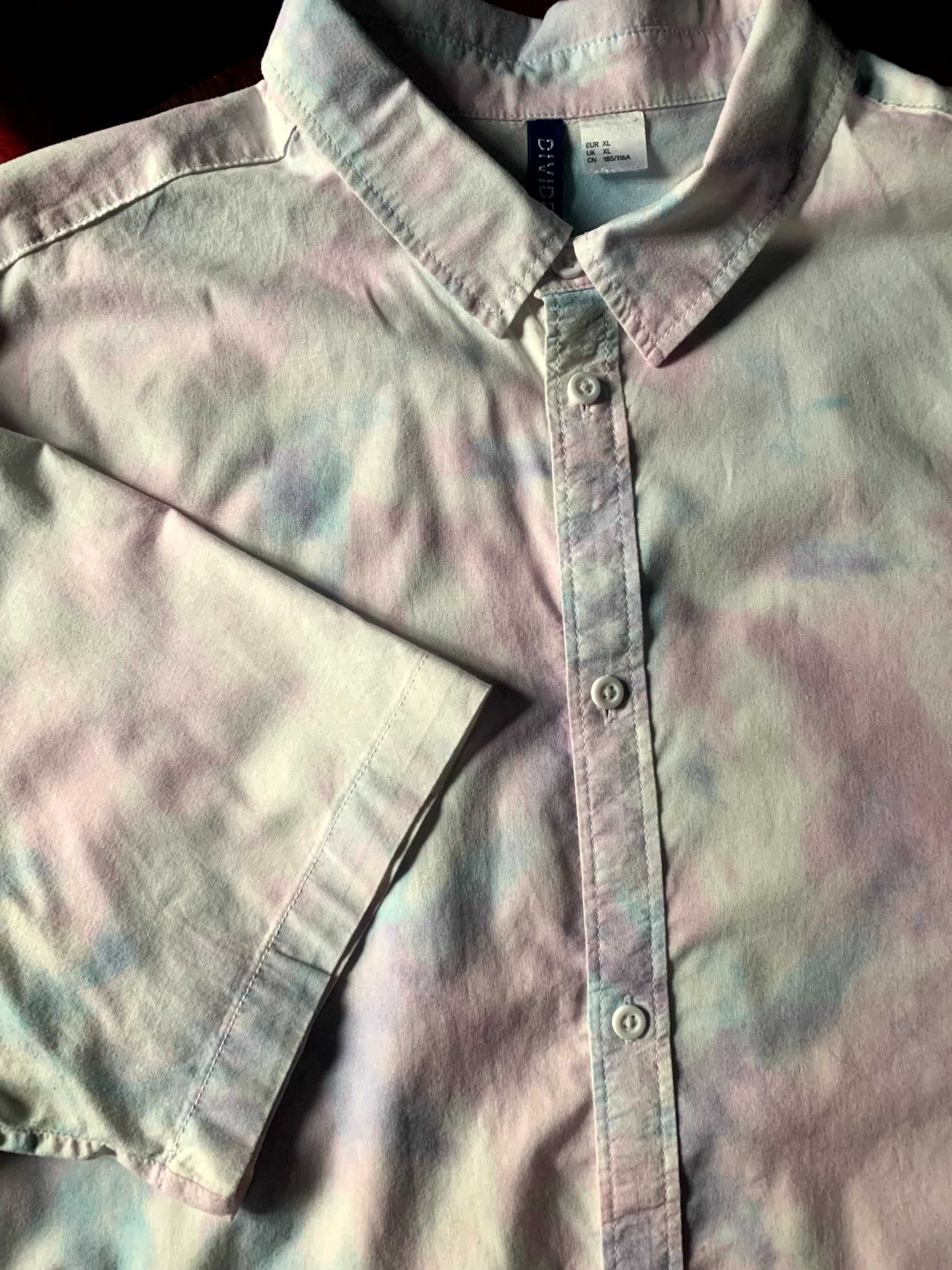 H&M Divided pastelowa koszula tie-dye krótki rękaw 100% bawełna XL DB
