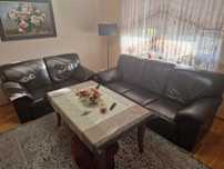 Komplet wypoczynkowy sofa 3 i 2 osobowa skórzana brazowa