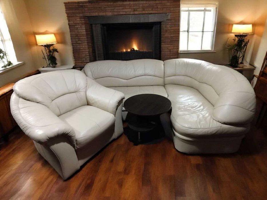 Кожаный комплект мебели угловой диван и кресло мягкий уголок