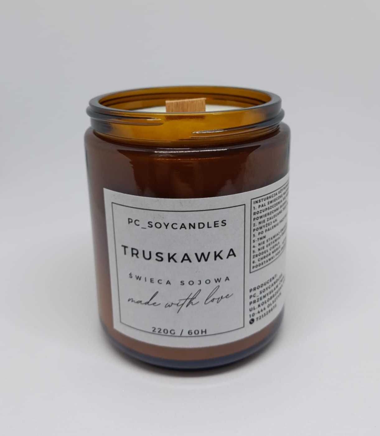 Świeca Sojowa Zapachowa Truskawka 250ml 60h Drewniany Knot