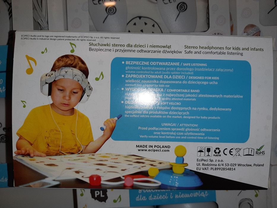 Nowość! Słuchawki audio dla niemowląt i dzieci EciPeci woreczek gratis