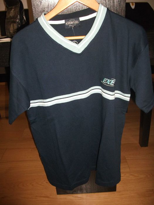 T-shirt Exercise, azul escuro, algodão canelado, original, nova