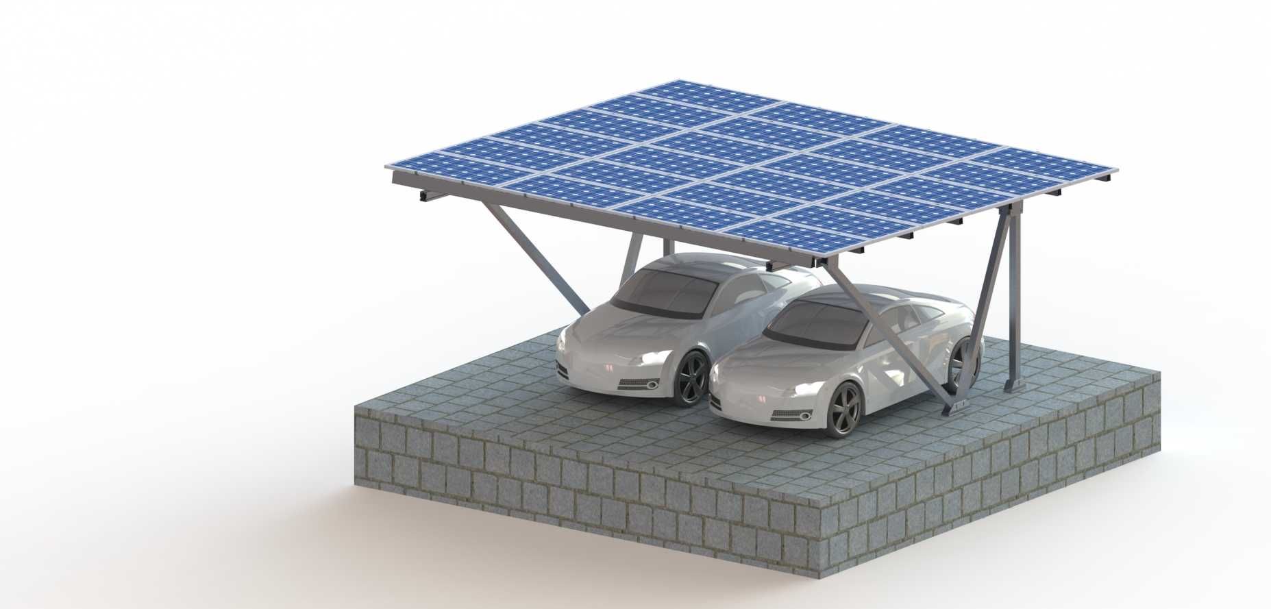 Carport aluminiowy dwustanowiskowy pod 18 modułów 3x6 2278x1134 PV