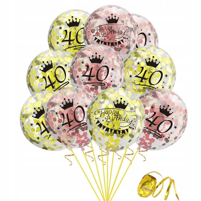 Oro Party Zestaw dekoracji urodzinowych na 40 urodziny konfetti