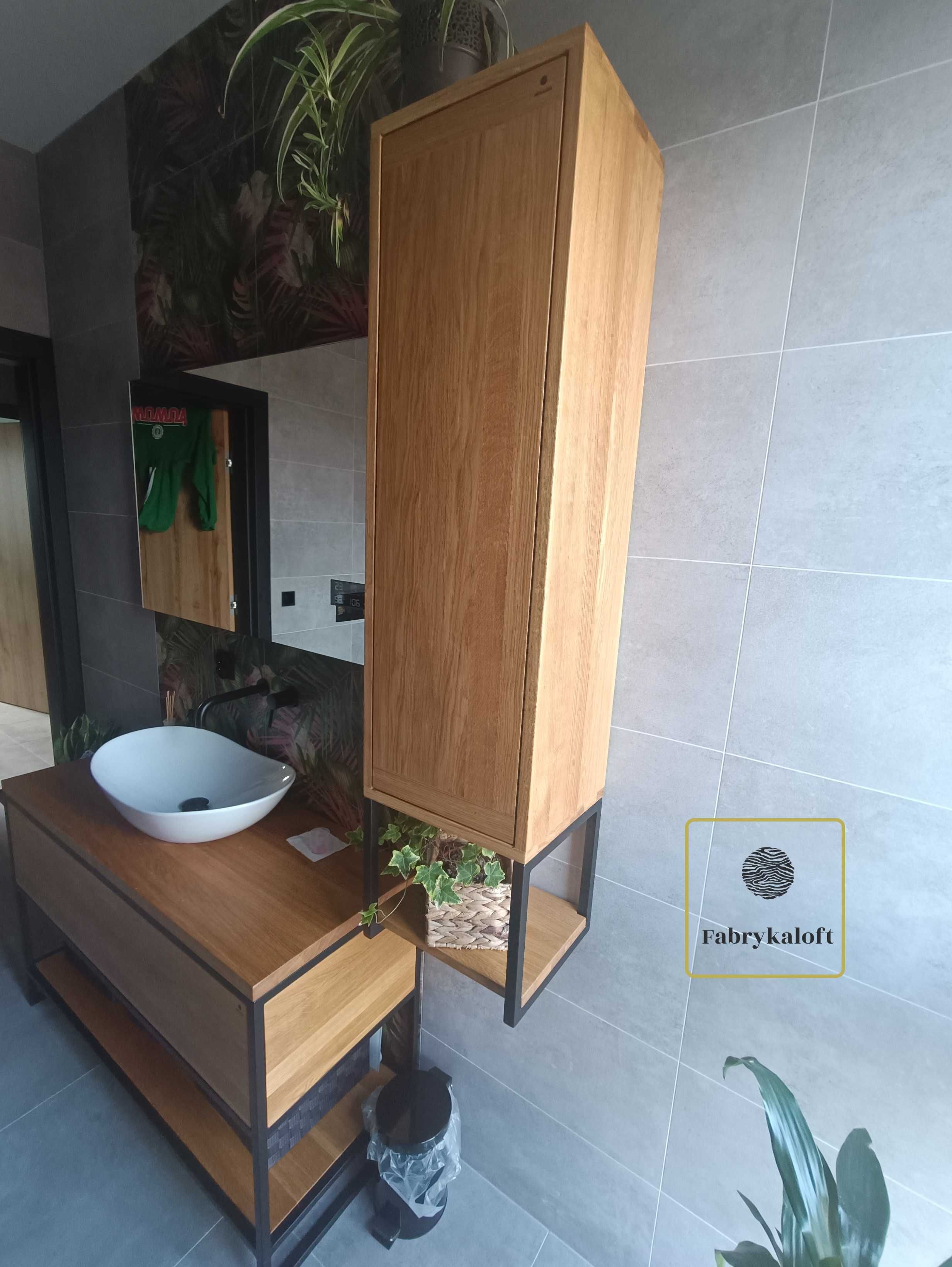 Szafka pod umywalki loft stal dąb drewno szuflady industrialnym stylu