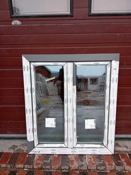 Nowe okno trzyszybowe 110x125 szare ruchomy słupek pcv DOWÓZ KRAJ