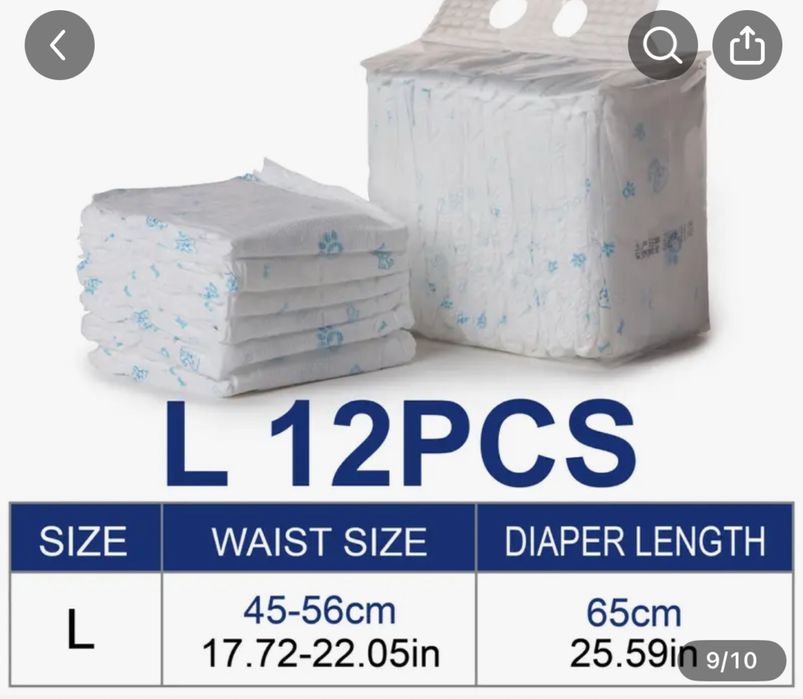 Pieluchy, pampers dla psa, rozmiar L , 48 szt.