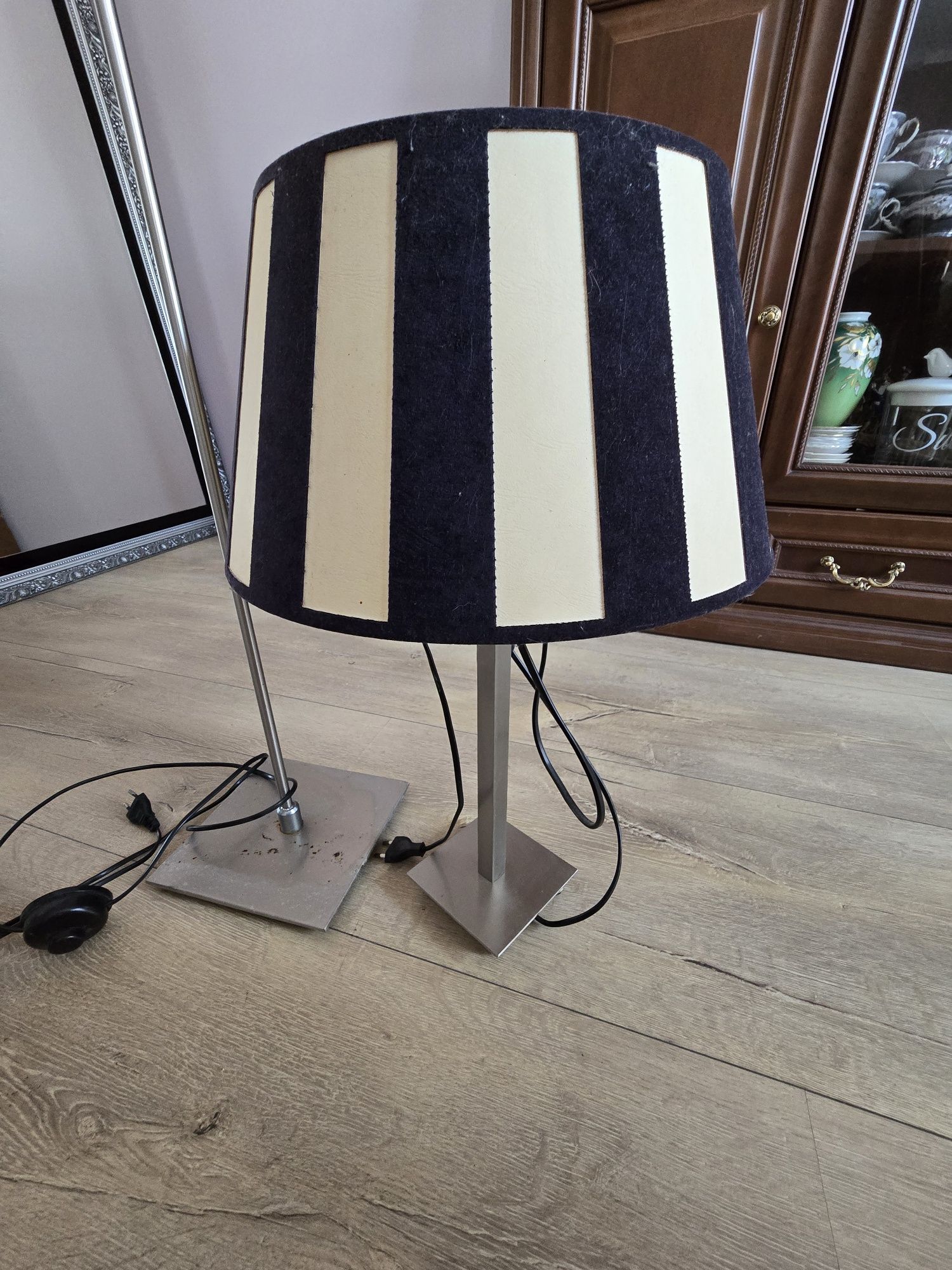 Lampa stołowa na stolik nocny kremowo granatowa 56cm
