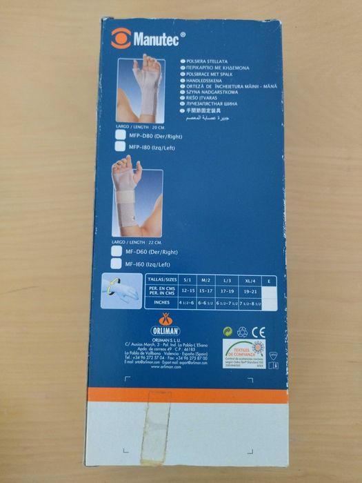 Ortótese de imobilização de pulso e polegar esquerda