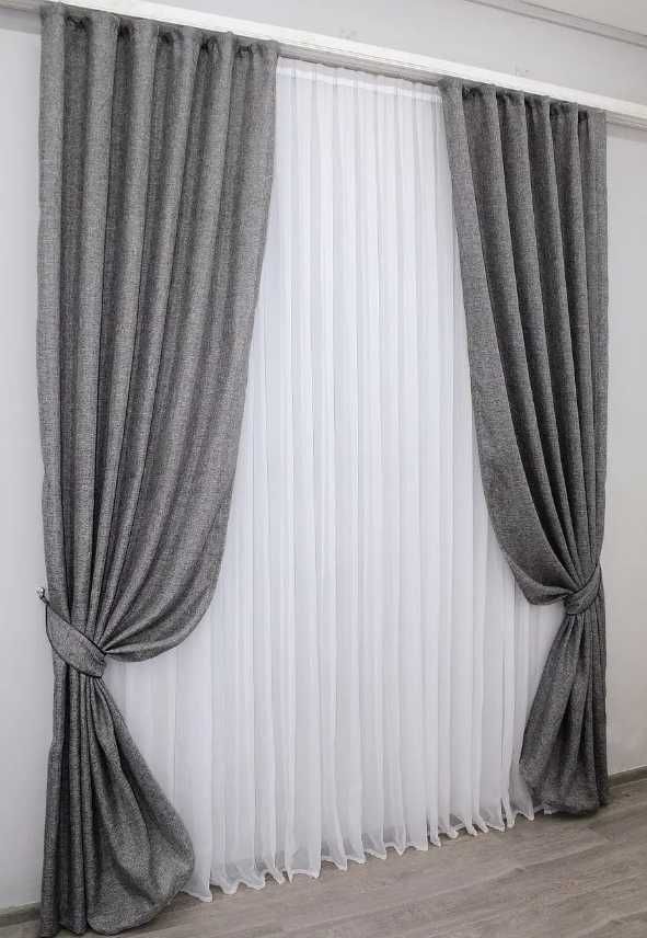 комплект пошитих штор сонцезахисні на вікно льон на блекауті
