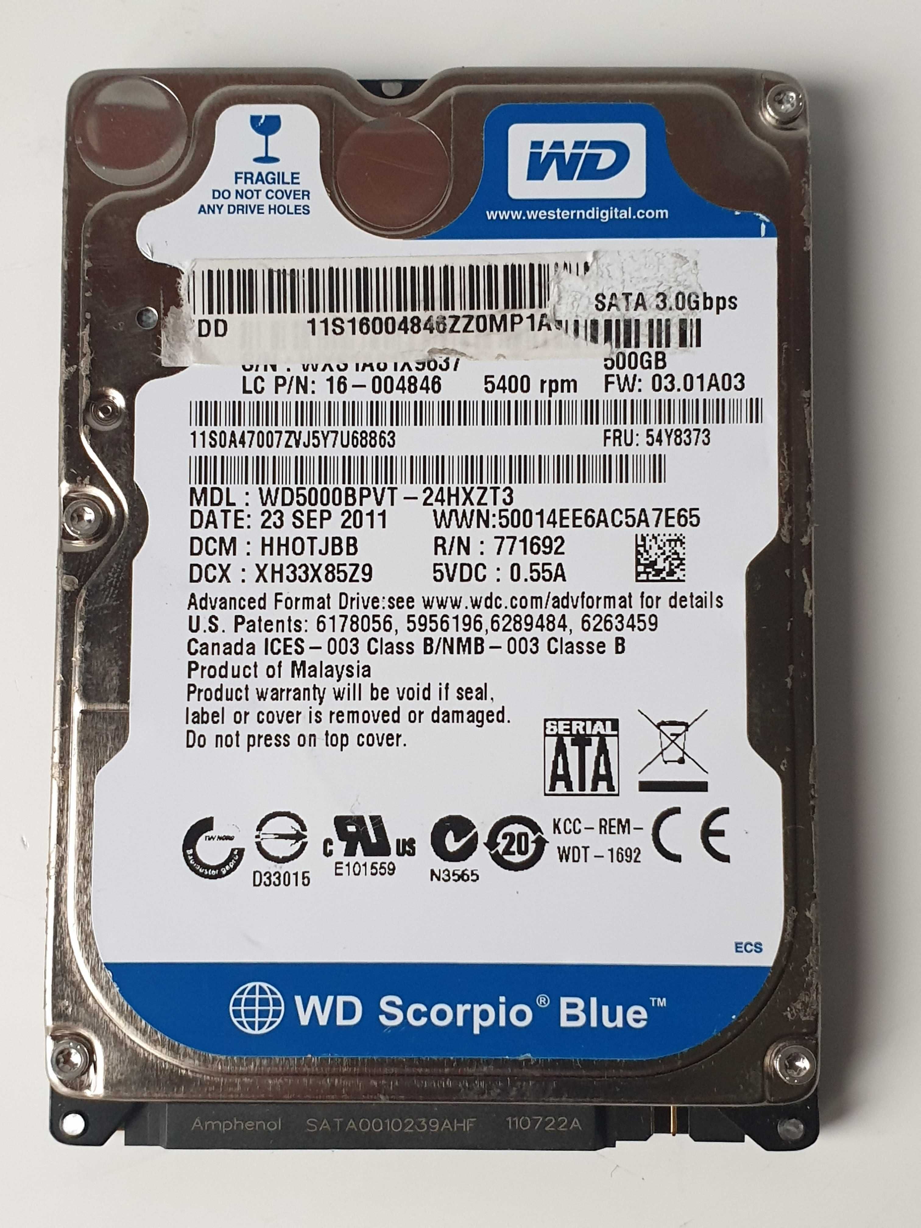 HDD 500GB  2.5" Жорсткий диск   WD5000BPVT-24HXZT3