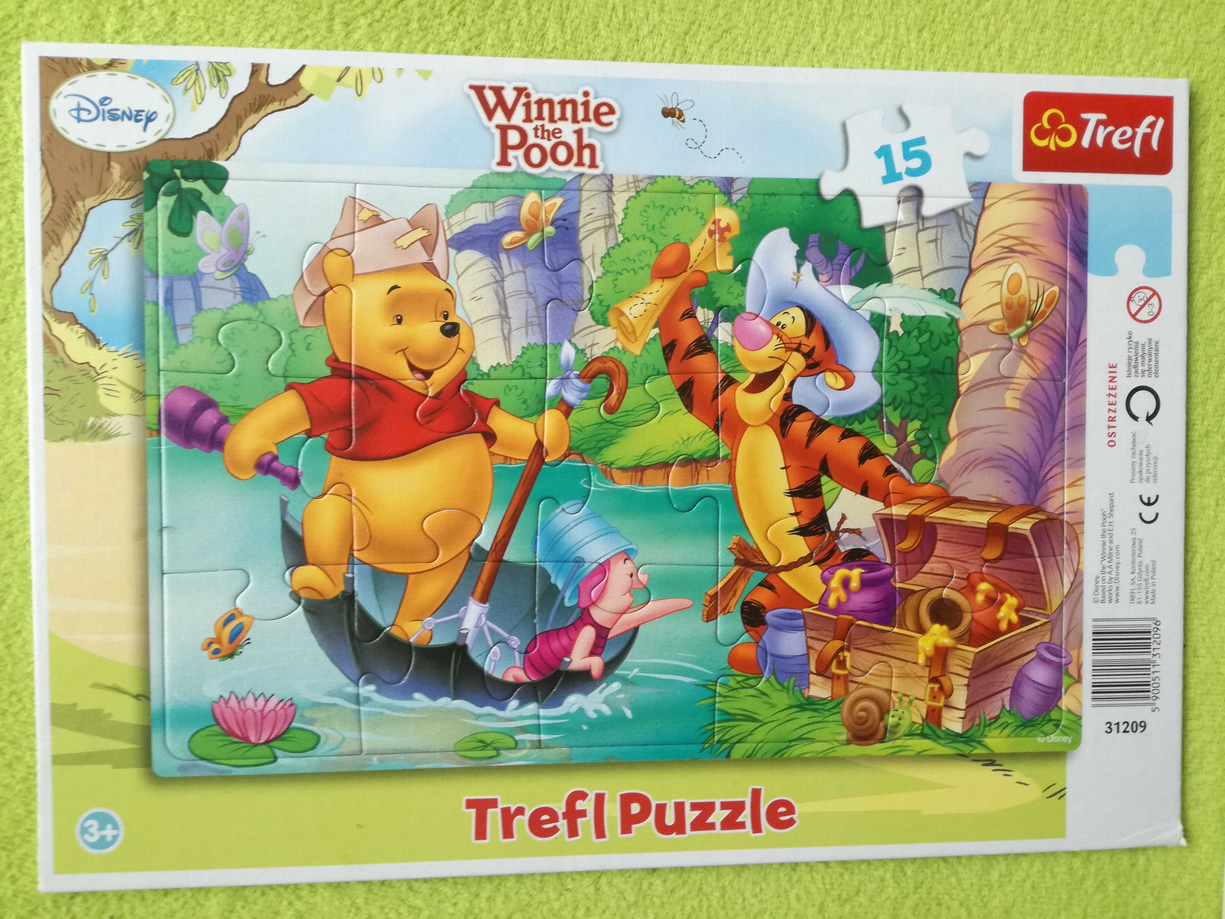 3 x puzzle KUBUŚ PUCHATEK, WIEŚ, ZWIERZĘTA, 15-24 elementy