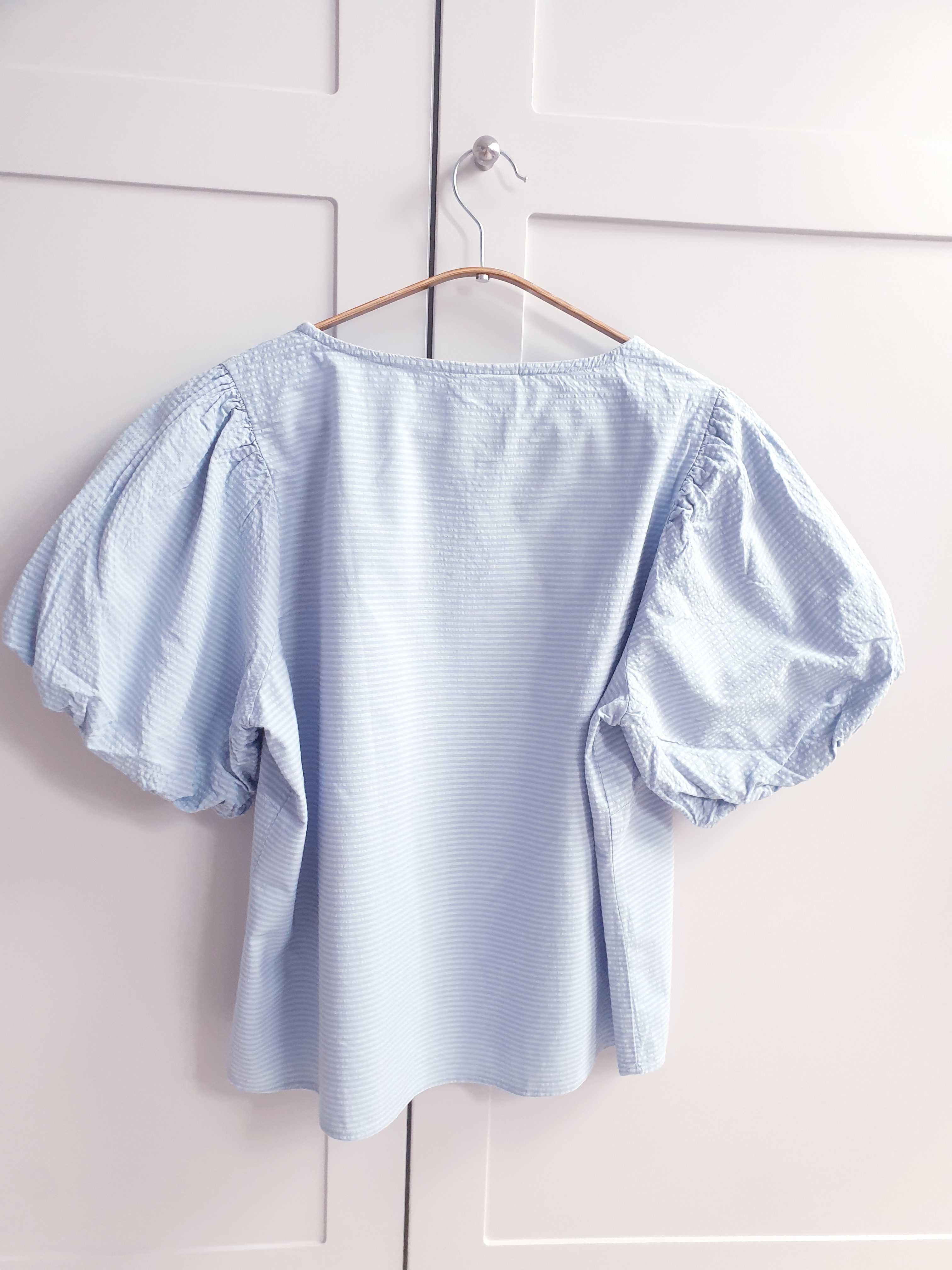 Niebieska bluzka w paski t-shirt bufiasty rękaw VRS 42 oversize