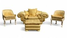 Komplet wypoczynkowy w stylu neo-empire, sofa + 2 fotele, biało-złoty