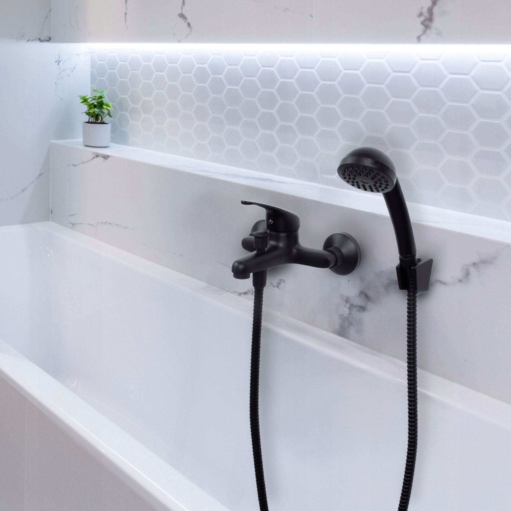 Bateria Wannowa Prysznicowa Ścienna Kran Do Wanny Wąż Czarny Loft