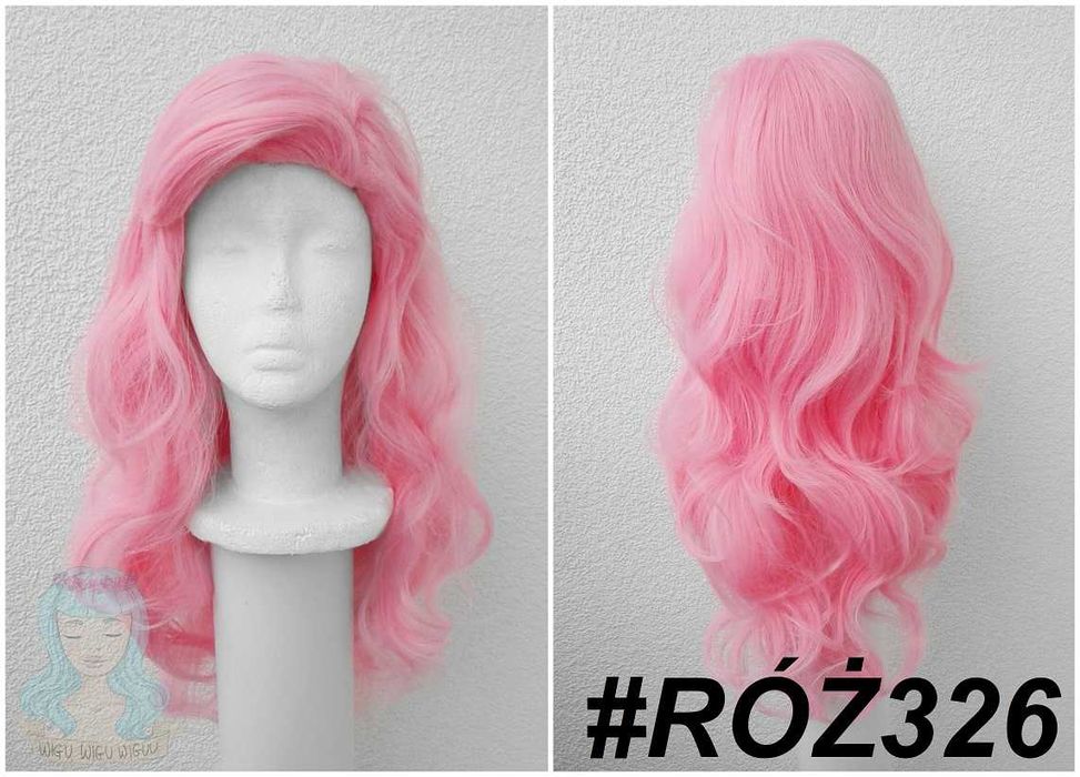 Fluttershy MLP różowa falowana peruka z grzywką cosplay wig różowy