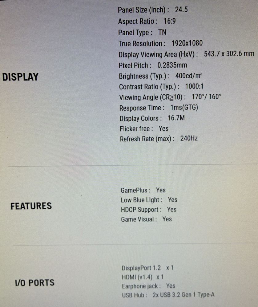 Monitor Gaming ASUS ROG PG258