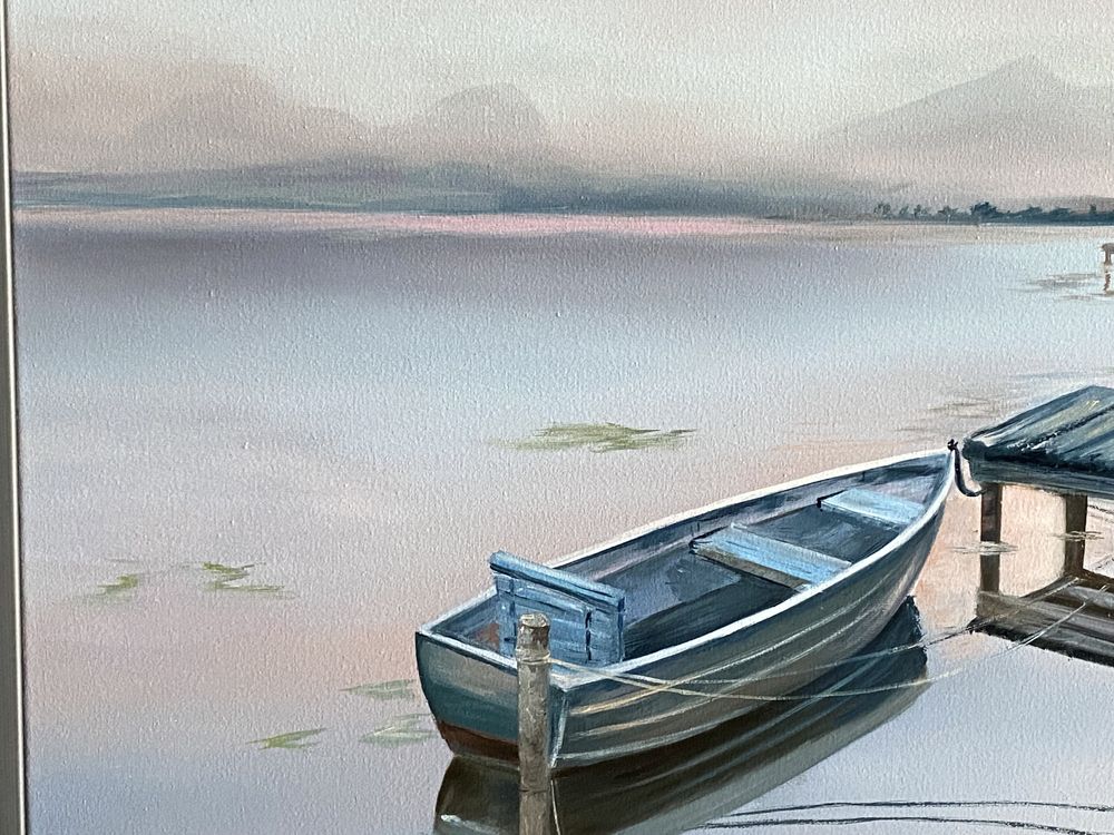 Картина  «Спокій в селі», пейзаж, човен