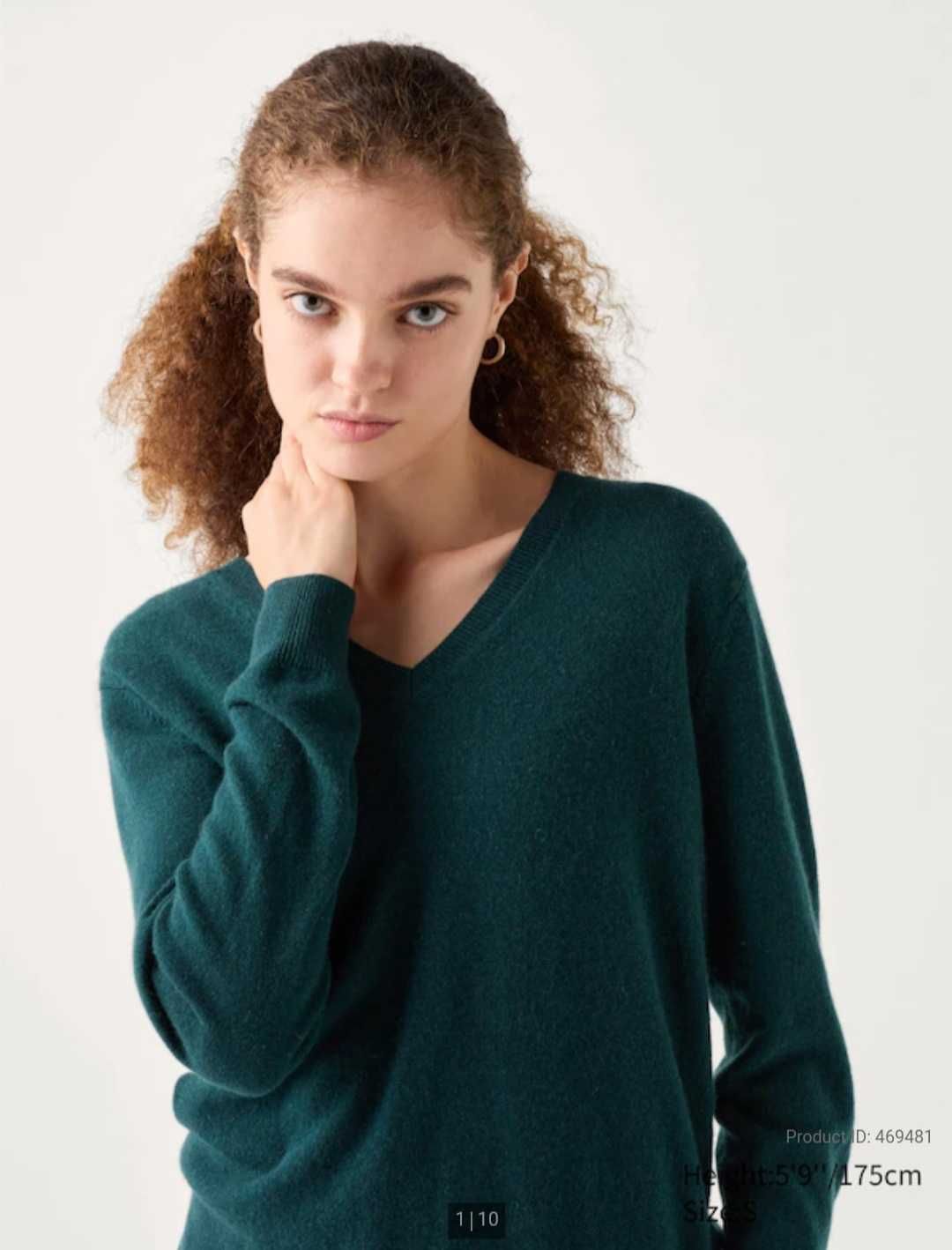 Фирменная, зелёная кашемировая кофта, свитер 100% кашемир uniqlo