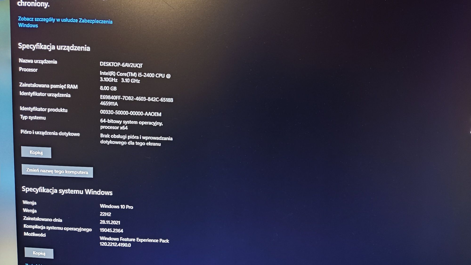 Komputer stacjonarny HP 8200 Elite z GT 1030 2 GB, 8 GB ram, 256gb ssd