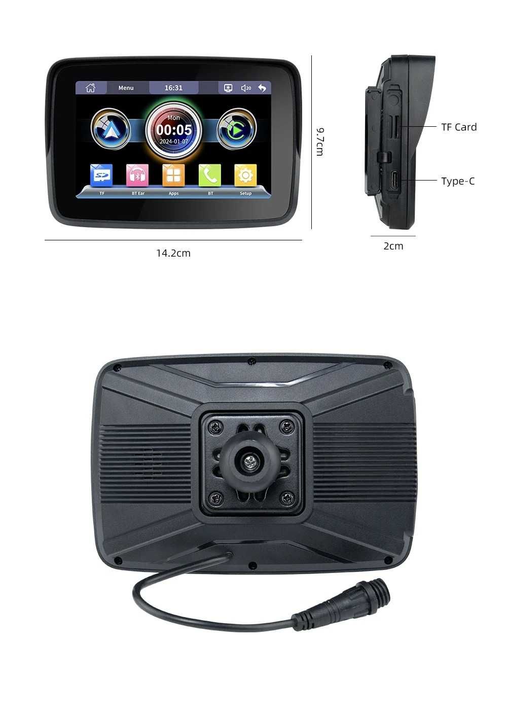 Nawigacja motocyklowa GPS Apple CarPLay Android Auto Mapy IP67 yanosik