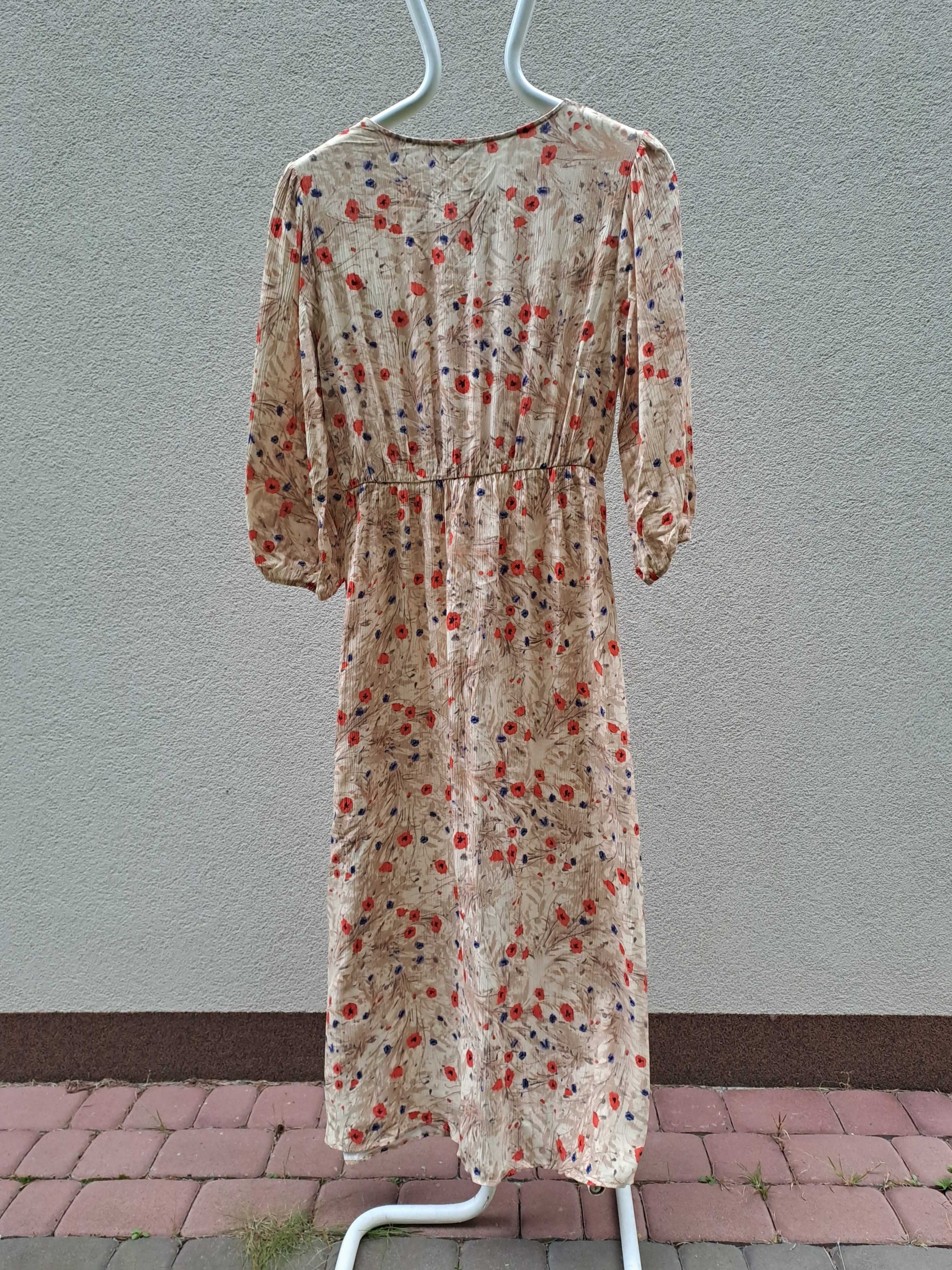 Sukienka Reserved nowa maxi midi beżowa kwiaty 42 XL wiskoza