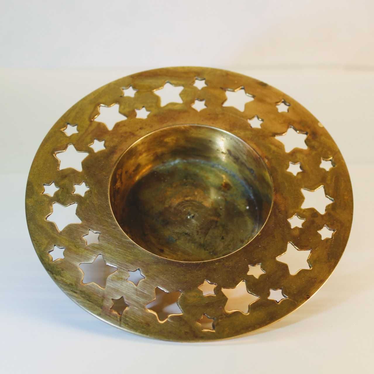 BRASS vintage mosiężny świecznik z gwiazdkami 226g