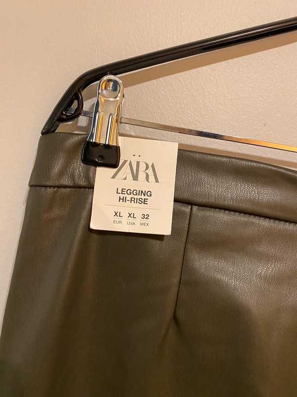 Zielone, skórzane spodnie Zara XL