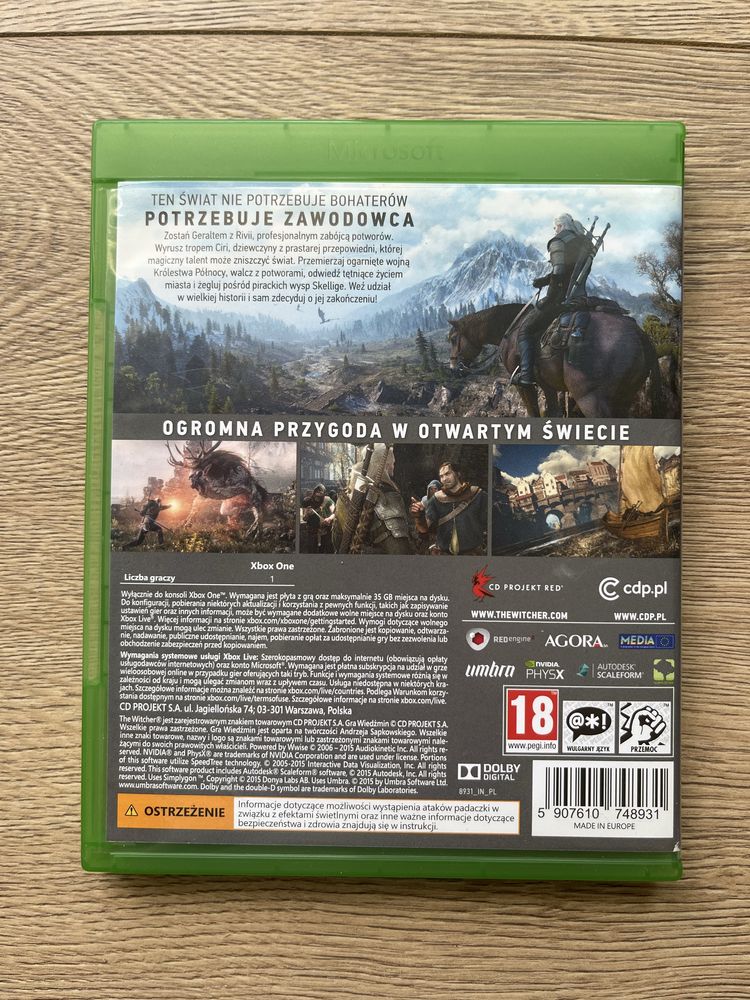 Wiedźmin III Dziki Gon gra xbox One PL + mapa