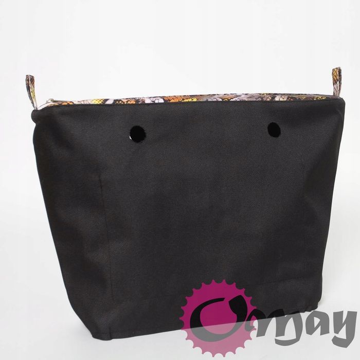 Czarny organizer OBAG MINI wąż brąz beż 2 kieszenie wnętrze OMAY