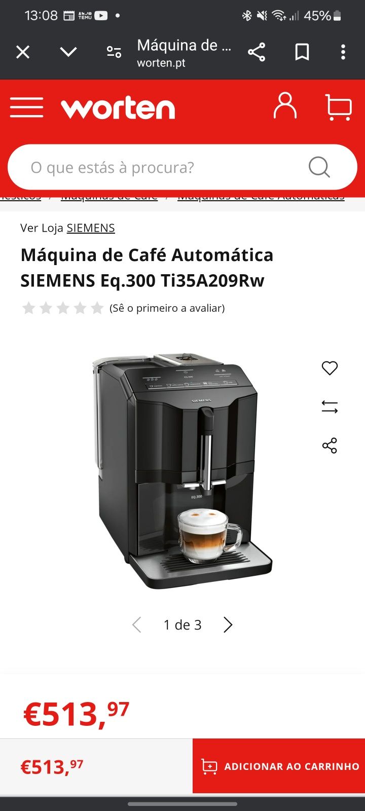 Máquina café automática Siemens eq300