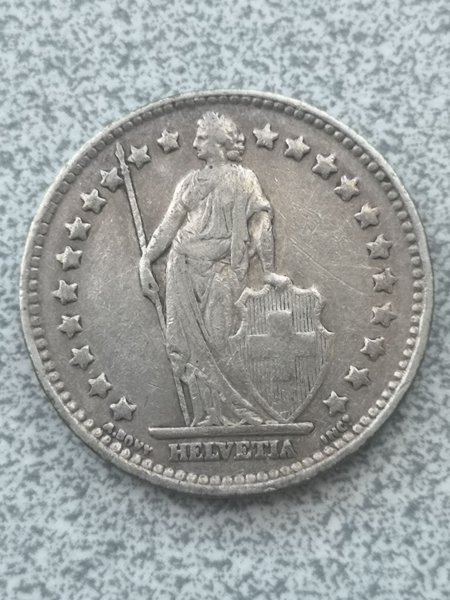 1 frank 1937r. Szwajcaria srebro Helvetia Ag