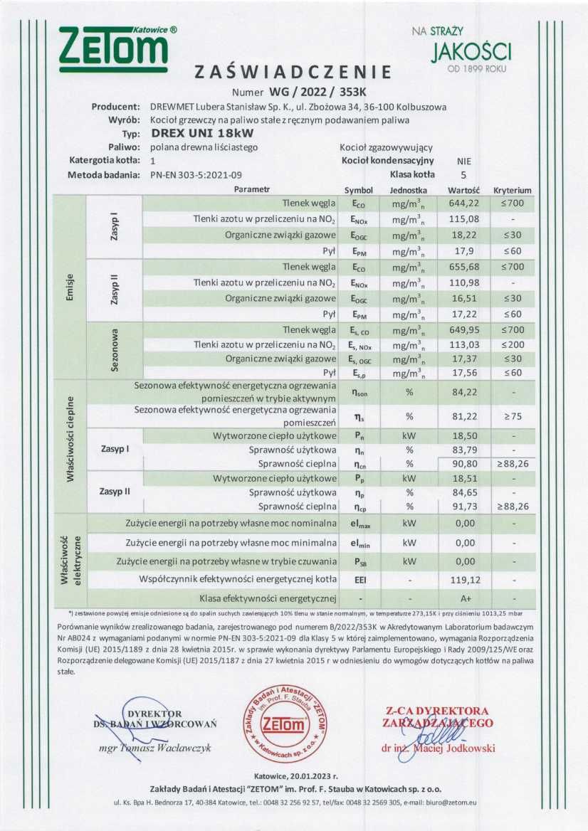 Kocioł zgazujący drewno DREW-MET UNI DREX 18 kW - zgazowujący