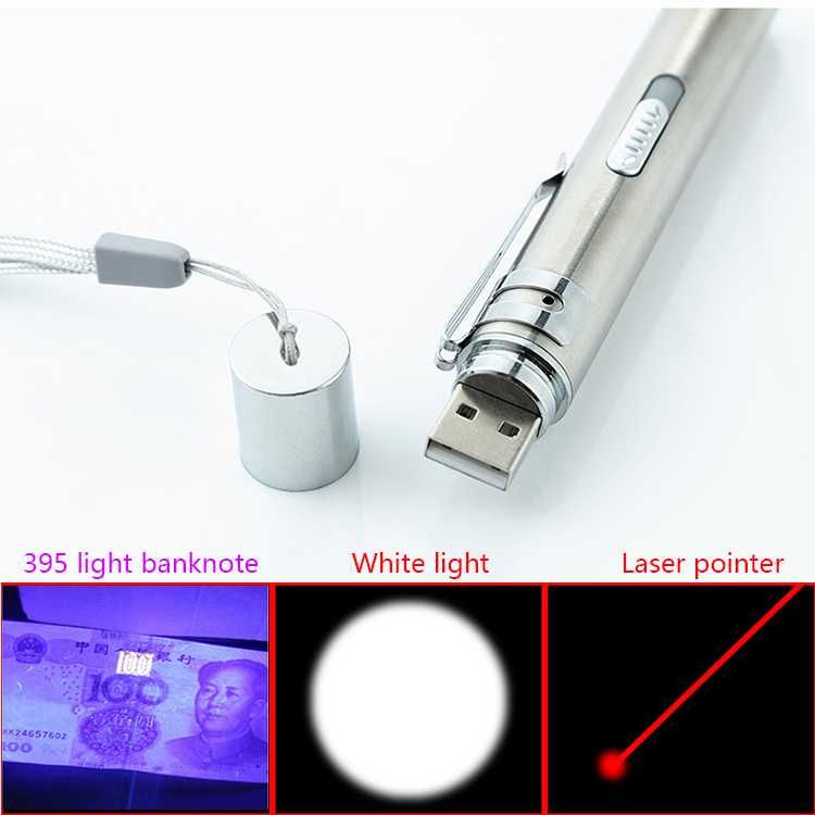 Ультрафиолетовый фонарик проверки купюр 3в1 USB детектор валют