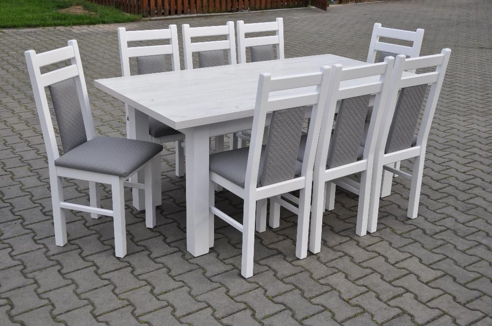 stol 185/244x95 x76 +12 krzesel bialy polysk blat craft bialy k001