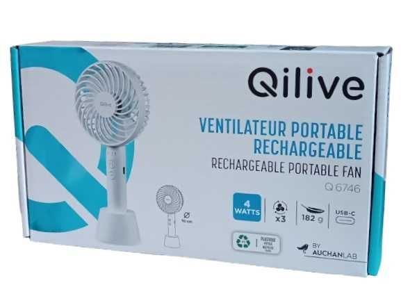 Wentylator ręczny Qilive 4W USB-C 3 prędkości, biały