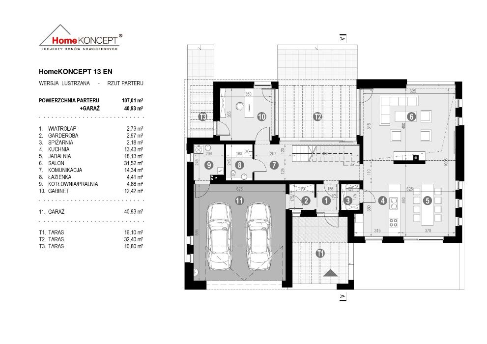 Projekt domu nowoczesnego HomeKONCEPT 13 L salon 110 m2 za PÓŁ CENY