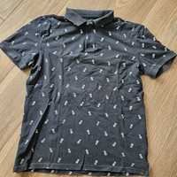 Bluzka koszulka męska polo H&M czarna w ananasy S