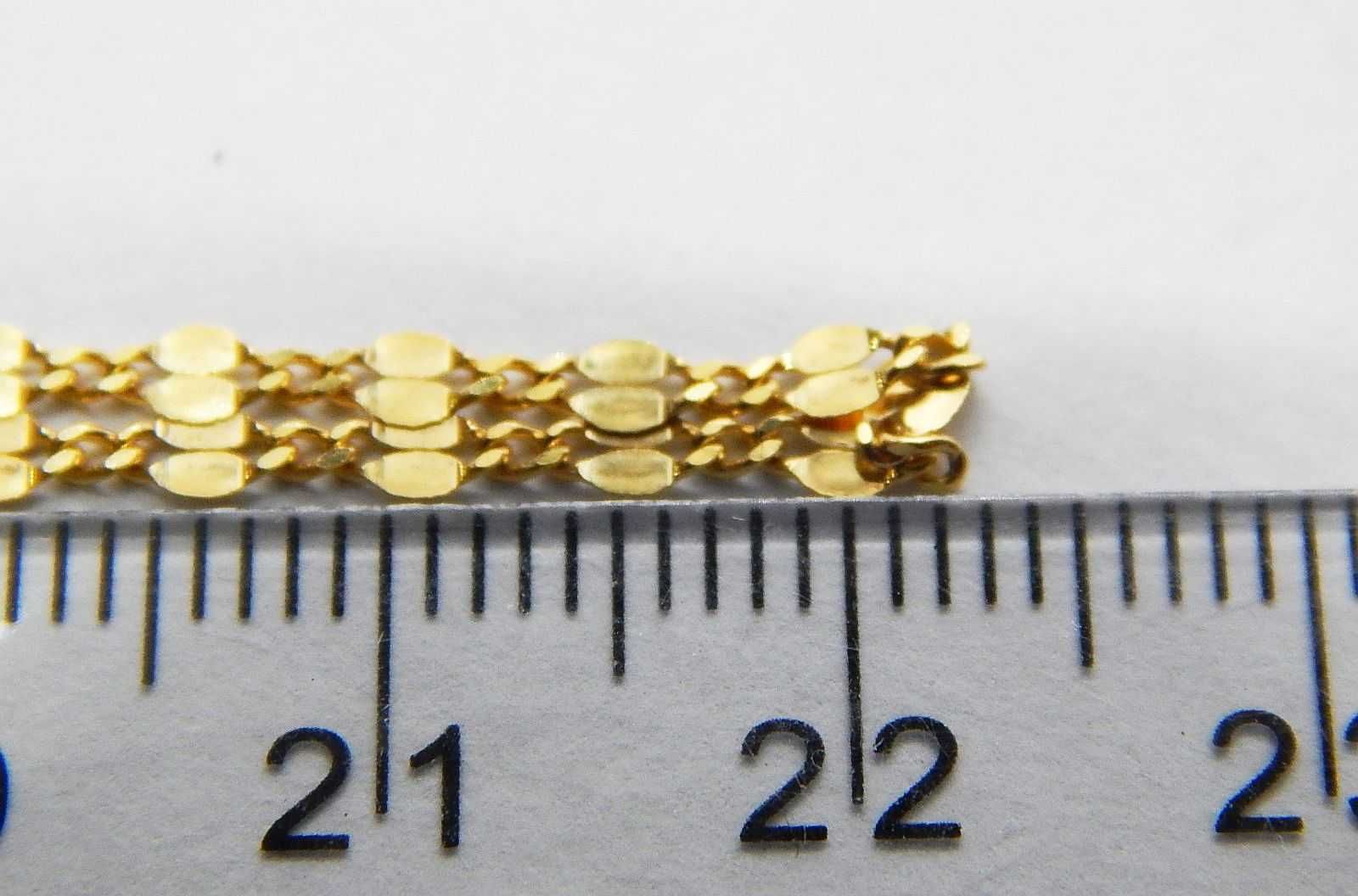 Złoty łańcuszek dwie blaszki ciekawy splot złoto pr. 585 długość 45 cm
