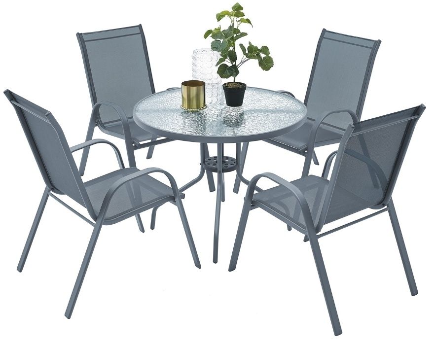 Meble ogrodowe zestaw tarasowy szklany stół 4 krzesła