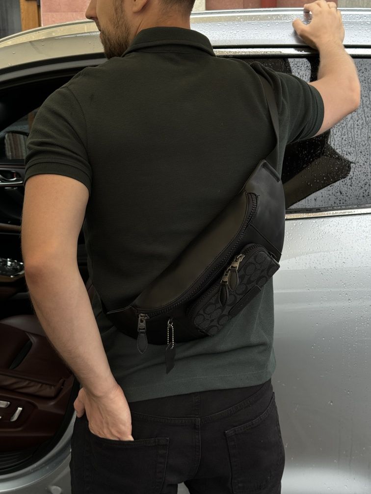 Сумка чоловіча бананка поясна Coach Track Belt Bag Grey/Black