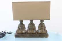 Candeeiro base 3 budas tons castanho estilo Oriental