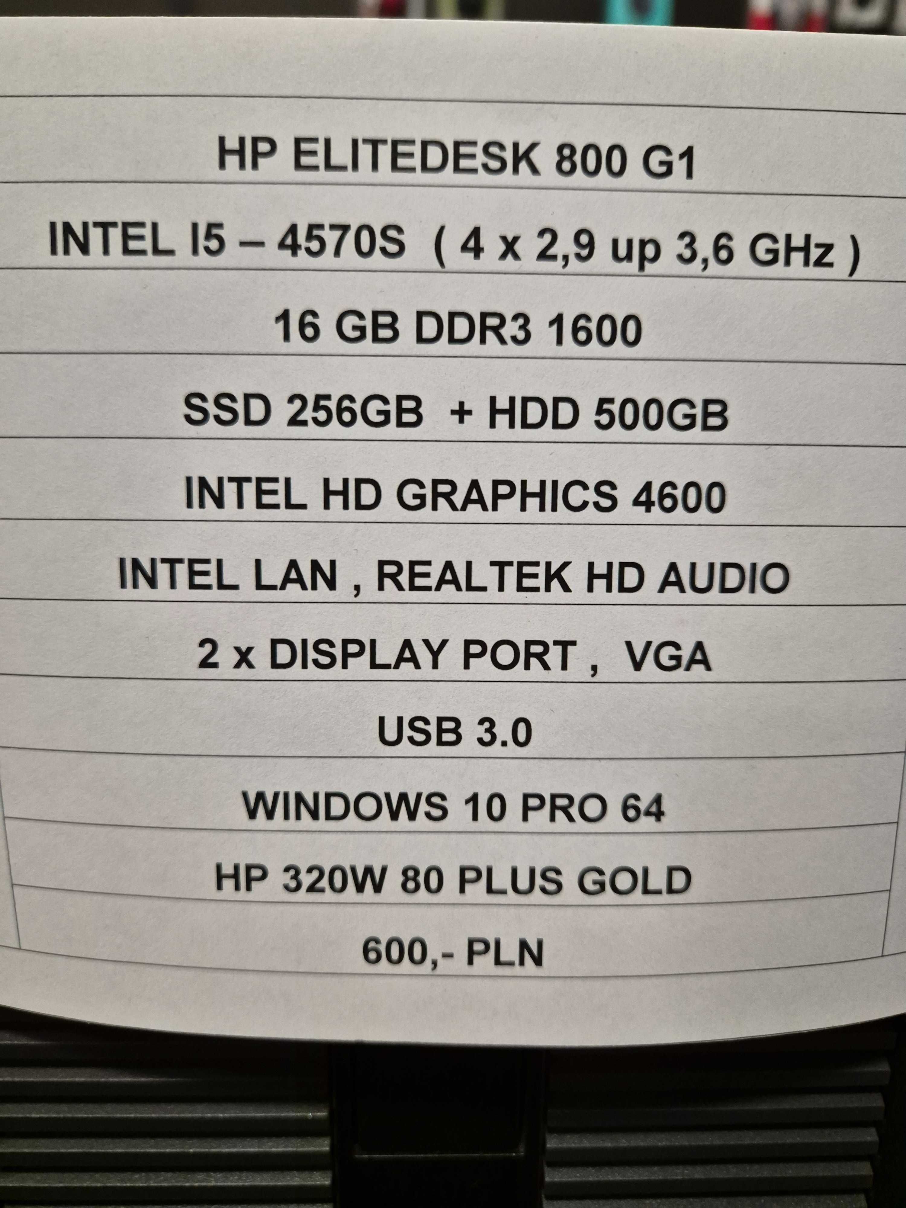 Komputer Intel I5 4570 / 16 Gb 256 SSD 500 HDD Win 10 Pro