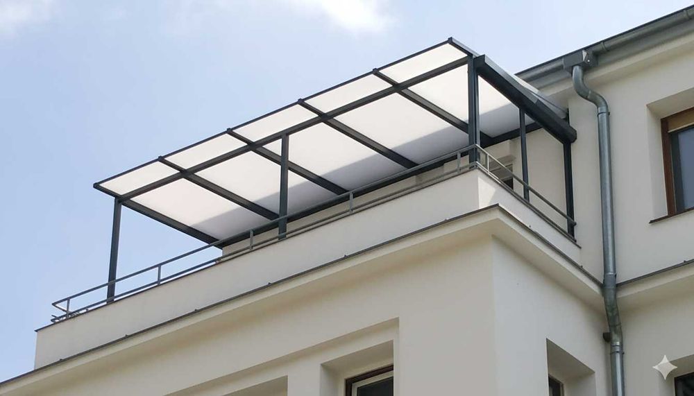 Zadaszenie balkonu. Daszek na Balkon. Poliwęglan. Wiatrołap 4x2m